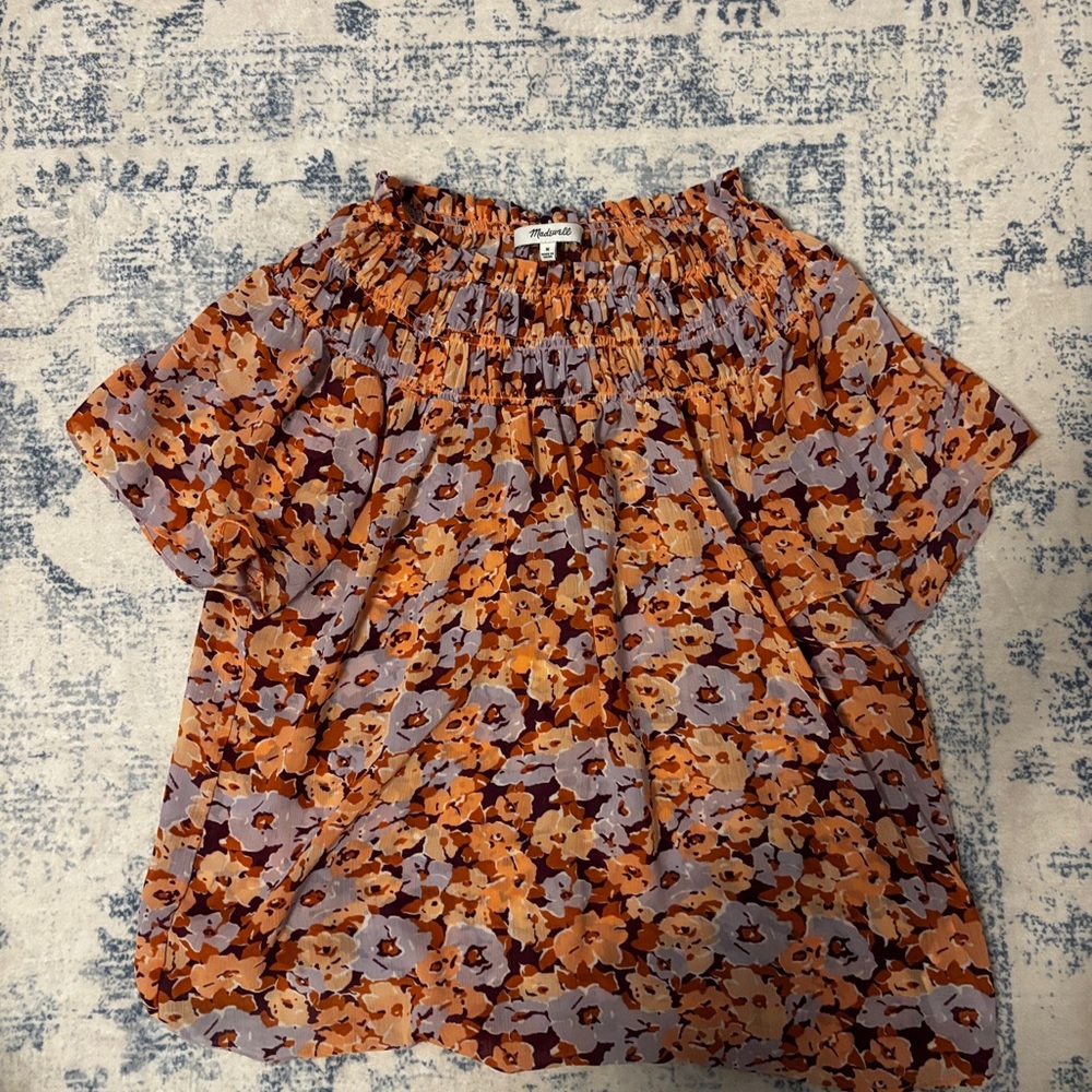 Madewell Orange and Purple Floral Blouse